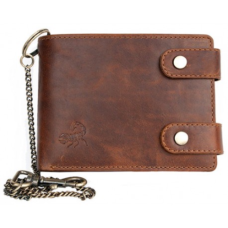 Celá kožená peněženka s 50 cm dlouhým řetězem a karabinou se škorpionem