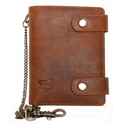 Pánská celokožená motorkářská peněženka se žralokem a 50 cm dlouhým kovovým řetězem a karabinkou