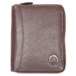 Peněženka HL z hnědé kůže zapínaná dokola na kovový zip