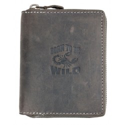 Kožená velká tmavě šedá peněženka Born to be wild se škorpionem celá dokola na kovový zip