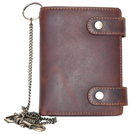 Pánská celokožená motorkářská peněženka bez značek a nápisů a 50 cm dlouhým kovovým řetězem a karabinkou