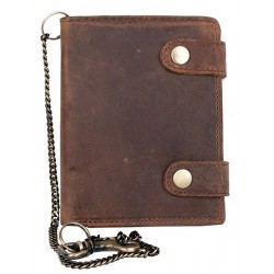 Celá kožená peněženka se dvěma upínkami a 35 cm dlouhým kovovým řetězem a karabinkou