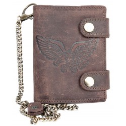 Kožená peněženka s orlem, s 45 cm dlouhým kovovým řetězem a karabinkou