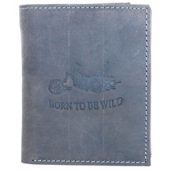 Šedá kožená peněženka Born to be wild s motorkou