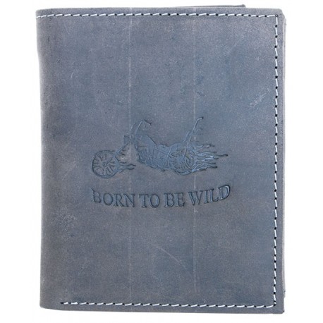 Šedá kožená peněženka Born to be wild s motorkou