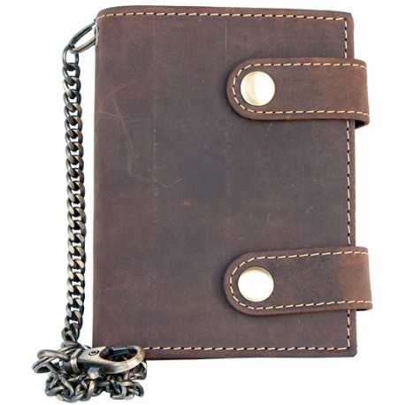 Kožená peněženka se dvěma upínkami a 35 cm dlouhým kovovým řetězem a karabinkou