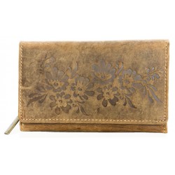 Kožená peněženka z pevné přírodní kůže s raženými květy