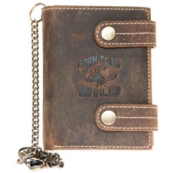 Kožená peněženka se škorpionem, se dvěma upínkami a 35 cm dlouhým kovovým řetězem a karabinkou