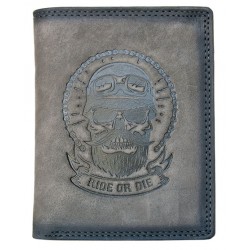 Šedá celá kožená peněženka Ride or die s ochranou dat (RFID)