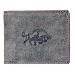 Kožená šedá peněženka z pevné hovězí kůže s býkem RFID
