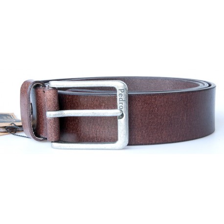 Kožený hnědý opasek 105 cm dlouhý z pevné silné kůže 38 mm široký