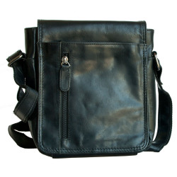 Střední pánská taška ze silné černé kůže s popruhem přes rameno