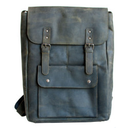 Velký hnědozelený plochý batoh ze silné pravé kůže