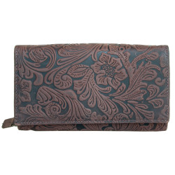 Tmavě hnědá kožená peněženka s ornamentální ražbou s ochranou dat (RFID)