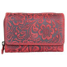 Červeno-červenošedá středně velká kožená peněženka s ornamentální ražbou s ochranou dat (RFID)