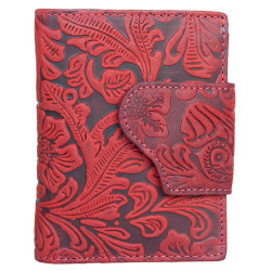 Červeno-červenošedá kožená peněženka na výšku s ornamentální ražbou s ochranou dat (RFID)