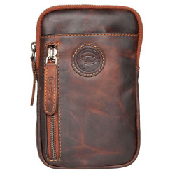 Tmavě hnědá kožená taštička Pedro na pásek nebo přes rameno z hlazené kůže s látkovou podšívkou ROZBALENÁ