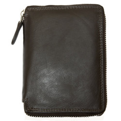 Kožená peněženka hnědá celá dokola na kovový zip s ochranou dat (RFID)