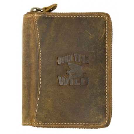 Kožená peněženka Born to be wild se žralokem dokola na kovový zip