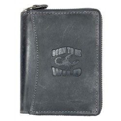 Kožená tmavě šedá peněženka se škorpionem celá dokola na kovový zip