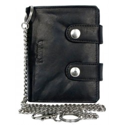 Černá pánská kožená motorkářská peněženka s 45 cm dlouhým řetězem a karabinkou