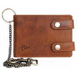 Pánská celá kožená malá kapesní peněženka s 50 cm kovovým řetězem