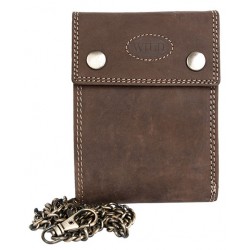 Celokožená tmavě hnědá peněženka Wild s 45 cm dlouhým řetězem a karabinkou