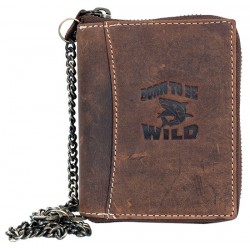 Kožená peněženka Born to be wild se žralokem dokola na kovový zip s řetězem a karabinkou