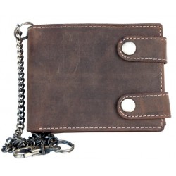 Kožená peněženka  se dvěma upínkami a 30 cm dlouhým kovovým řetězem a karabinkou