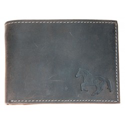 Kožená šedá peněženka z pevné hovězí kůže s koněm
