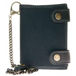Kožená peněženka s 45 cm dlouhým kovovým řetězem a poutkem na patentek
