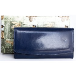 Modrá klasická peněženka z pevné leskle lakované pravé kůže