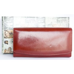 Červená klasická peněženka z pevné leskle lakované pravé kůže
