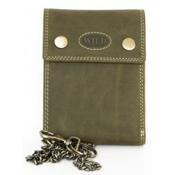 Celokožená zelená peněženka Wild s 45 cm dlouhým řetězem a karabinkou
