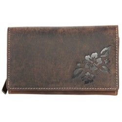 Kožená peněženka z pevné přírodní kůže s částečnou ražbou s květinovým vzorem
