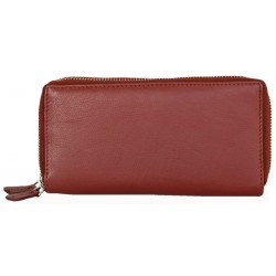 Dvojzipová tmavě červená kvalitní kožená peněženka HMT