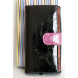 Luxusní kožená černo-růžová leskle fóliovaná peněženka
