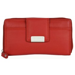 Červená kožená peněženka z měkké příjemné kůže se zapínáním na zip.