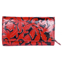Červeno-černá lakovaná kožená peněženka s ornamentální ražbou