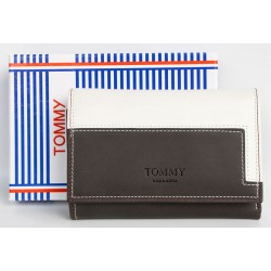 Bílo-hnědá kožená peněženka Tommy Barbados