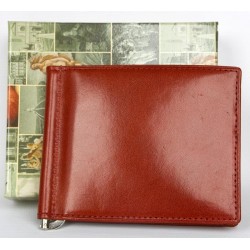 Kožená červená peněženka dolarka z kvalitní kůže s nerezovou vyklápěcí sponkou na bankovky uvnitř.