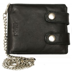 Černá pánská kožená motorkářská peněženka s 45 cm dlouhým řetězem a karabinkou