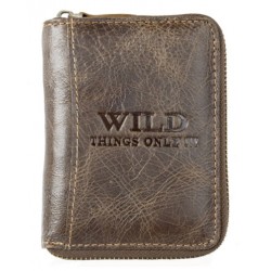 Tmavě hnědá kožená peněženka Wild celá dokola na kovový zip